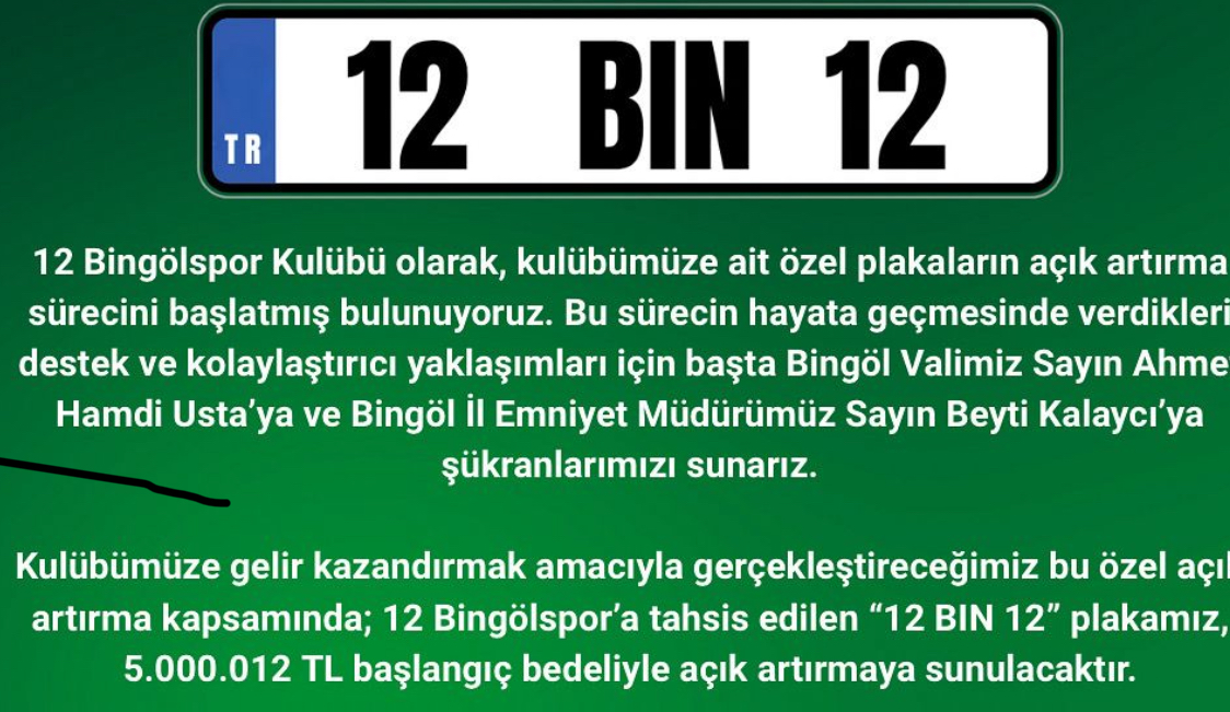 12 BİN 12 plaka açık artıymayla satılacak
