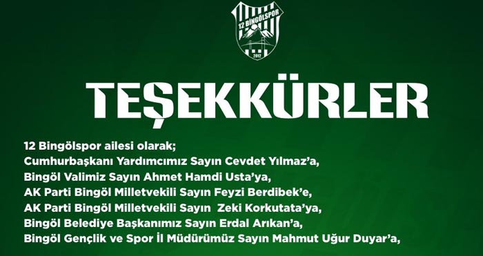 12 Bingölspor'dan Dayanışma Gecesi teşekkürü